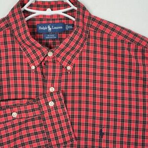 Ralph Lauren Blake Mens XXL Red‎ Black Plaid Tartan Button Down Shirt Black Pony